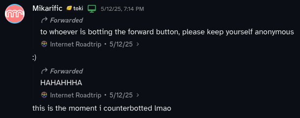 Mika reacting to a message about the counterbotting