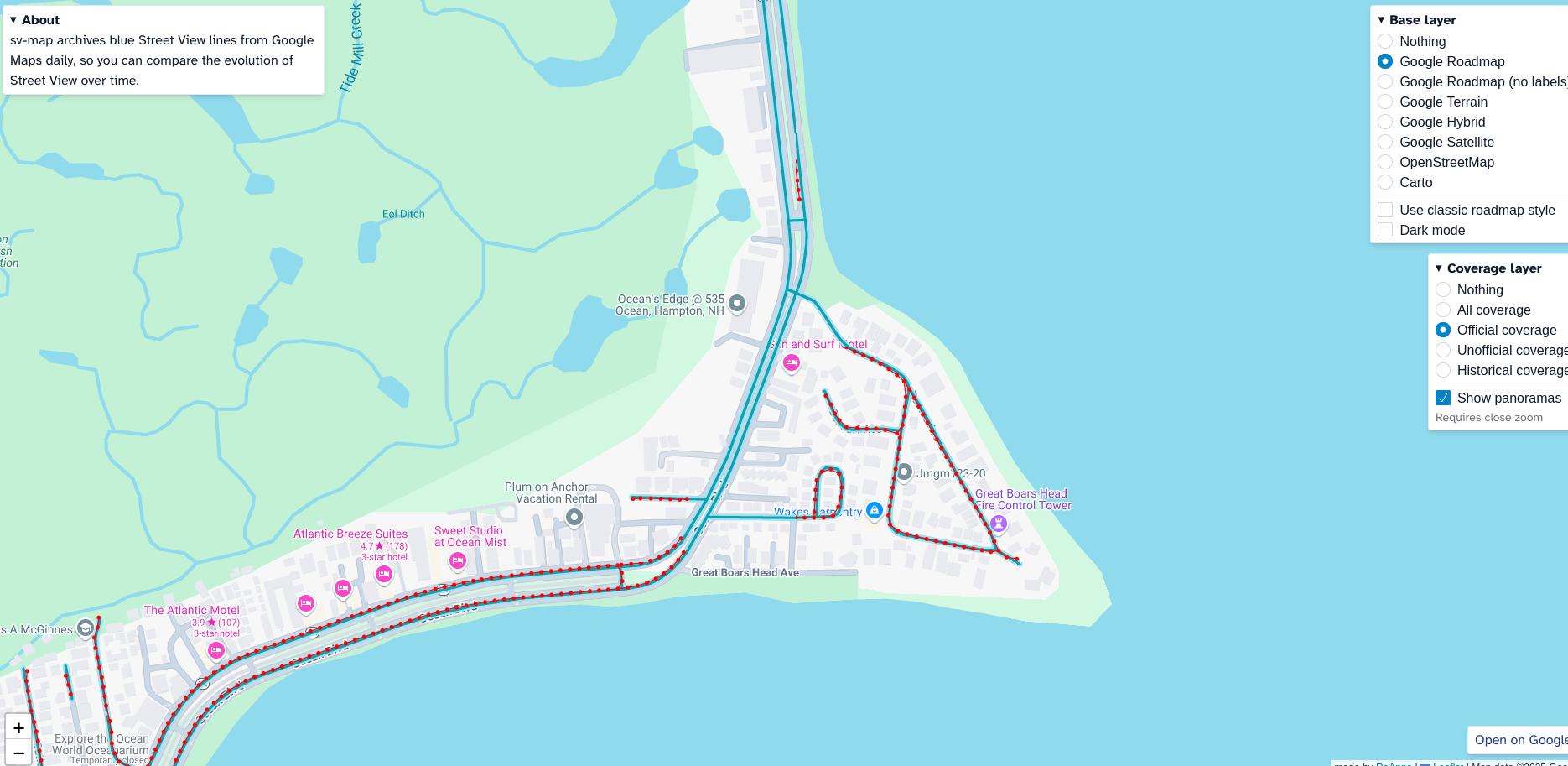 A screenshot of sv-map at the same location, showing the same gaps