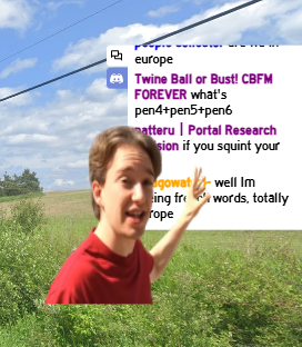 A screenshot of Internet Roadtrip's chat box with an overlay of the YouTuber Tom Scott pointing at it
