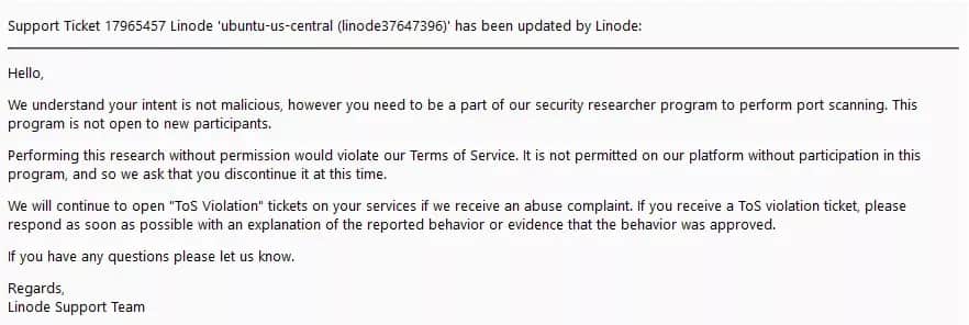 Final Linode abuse complaint